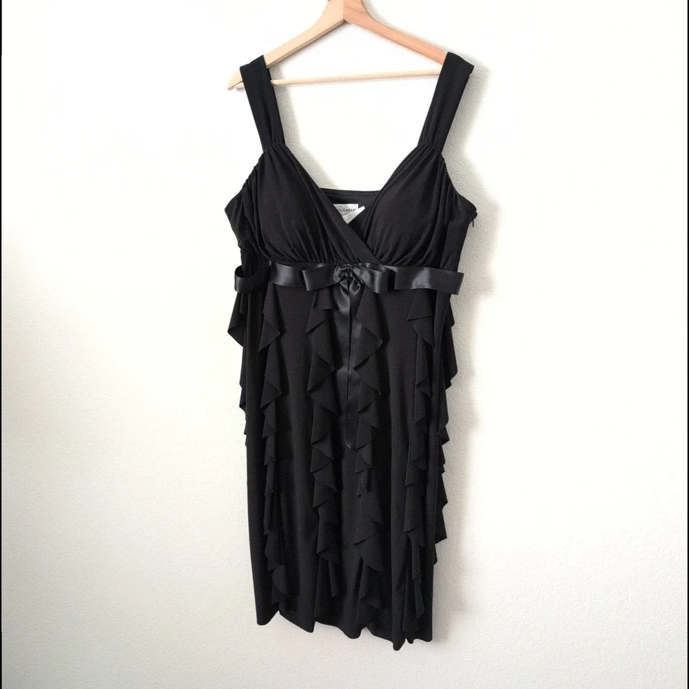 Vintage 90s Y2K Black Ruffle Cocktail Dress 18W Layered Whimsigoth Prom Babydoll